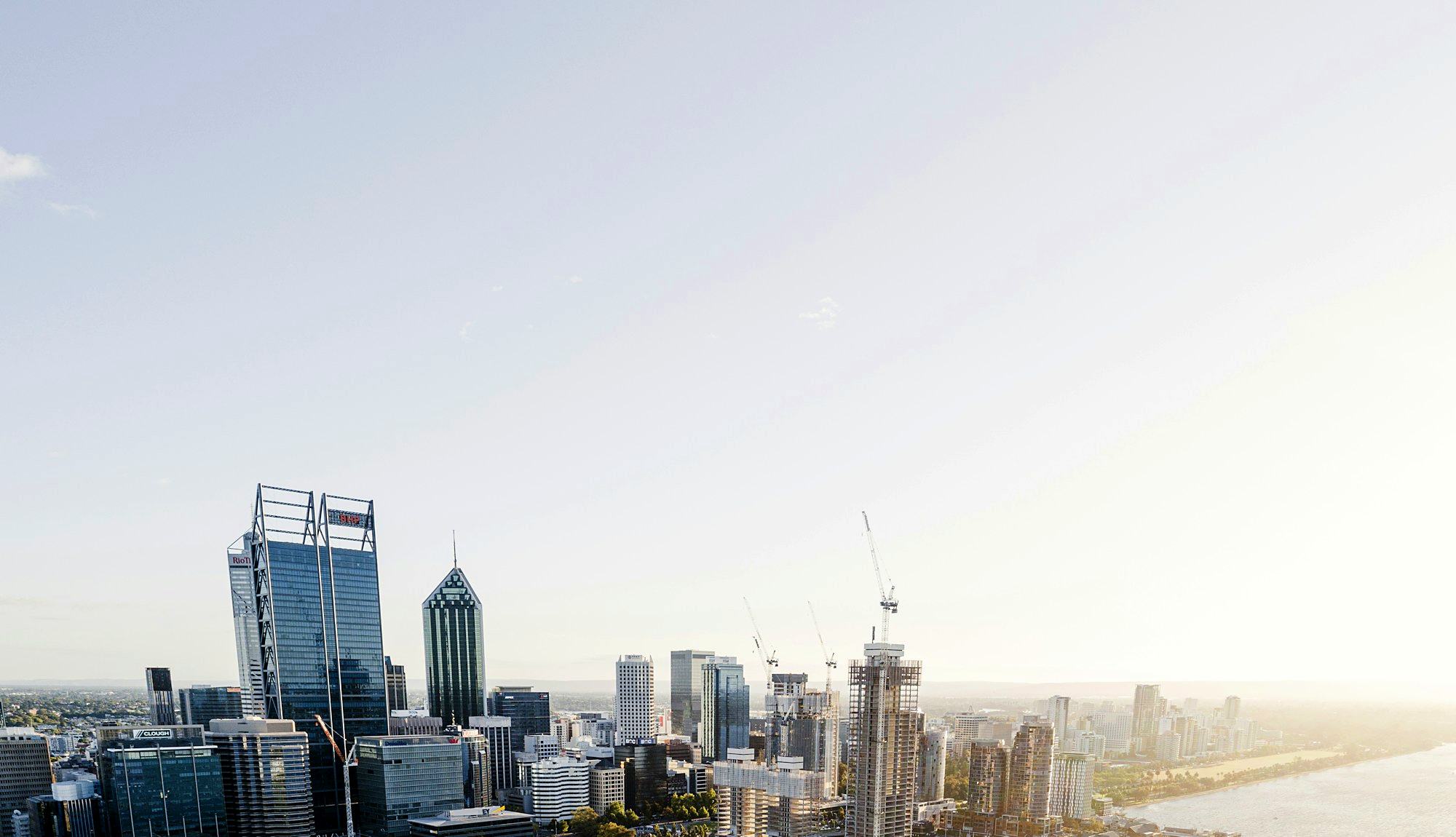 Aerial view of the Swan River and Perth CBD